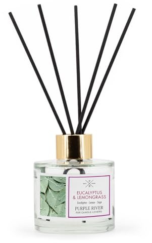 Purple River Raumduft Reed Diffuser | Eucalyptus & Lemongrass | Aroma Diffusor 100ml | langanhaltender Duft für Zuhause | inkl. 7 Duftstäbchen | Lufterfrischer für Bad, Küche, Wohnzimmer