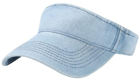 Denim Sun Visor Cap for Women Men Long Peak Thicker Sweatband Hat Anti UV Tennis Visor Sun Hats Adjustable Sports Cap for Golf Medium Blue