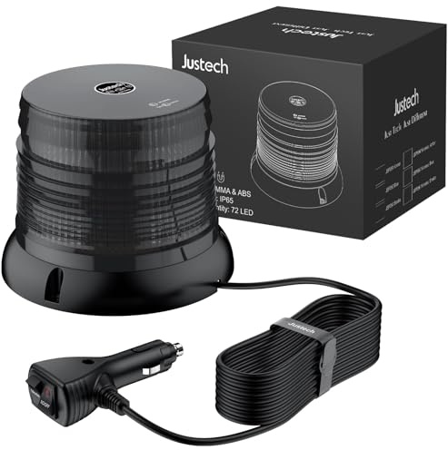 Justech 72LED Notbeleuchtung Rundumleuchte 16x16x12.5cm Warnleuchten Blitzleuchte 6 Blitzmuster mit 5m Netzkabel 12/24V Notfallblinklampe Magnetfuß mit E57 und Zigarettenanzünde - Schwarz