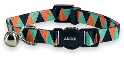 Ancol Adjustable Cat Collar with Safety Bell and Break Apart Buckle Geometric Pattern