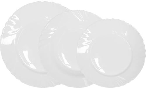 La Mediterránea Vajilla Completa 18 Piezas de Vidrio Templado, Incluye 6 Platos Llanos de (25,3 cm), 6 Platos Hondos de (23 cm) y 6 Platos de Postre de (20,5 cm), Colección Everett