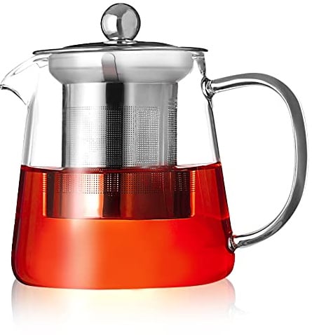 PluieSoleil Clear Glass Teapot with Infuser, Round Shape Infuser Tea Pot, Heat-Resistant Borosilicate Glass Strainer Teapot, Stovetop Safe Tea Maker 750ML