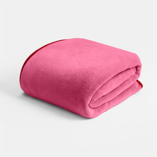OHS Fleece Blanket for Bed, Soft Warm Cosy Fleece Throw Blanket Piped Edge Double Bed Throw Lightweight Fluffy Throws for Sofas Large, Pink/Red - 150 x 200cm