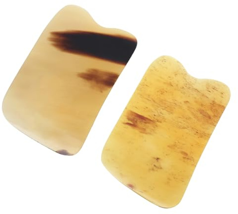 Gogogmee 2 Pièces Planche de Massage Corne Naturelle Outil de Raclage Spa pour Visage et Corps Détend Muscles et Améliore la Circulation Couleur Aléatoire