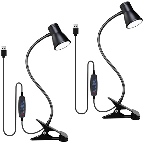 GAOUTO 2 Stück Leselampe Bett Klemme, LED Schwanenhals Lampe mit 3 Farbtemperaturen, 360° Verstellbarer, 10 Dimmstufen Klemmlampe Bett mit 2m Kabel, Bettlampe für Schlafzimmer Schreibtisch und Lesen