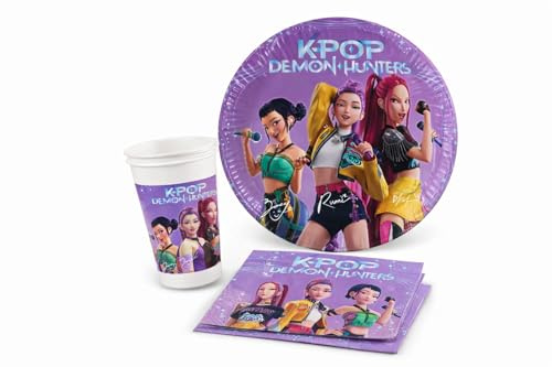 K-Pop Fantasy Kit de fête officiel pour anniversaire – assiettes, verres et serviettes coordonnés – Décorations de fête thème K-Pop Fantasy [8 assiettes, 8 gobelets, 20 serviettes ]