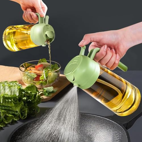 PixiPals 2 in 1 Olive Oil Dispenser and Sprayer, 16oz/470ml Glass Oil Spray Bottle for Cooking, Kitchen, Air Fryer, Salad and BBQ, Kitchen Gadgets Accessories