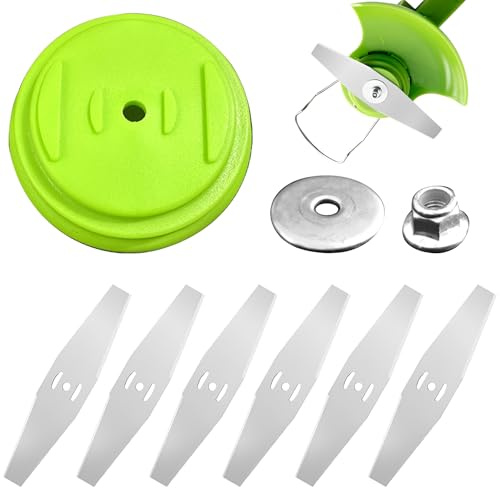 FIQLUL 9 Pezzi Kit Ricambi Decespugliatore con Lama Decespugliatore, Supporto Lama in Plastica a 3 Fori, Viti e 6 Lame Tagliaerba di Ricambio, Accessori Universali per Tagliaerba a Batteria
