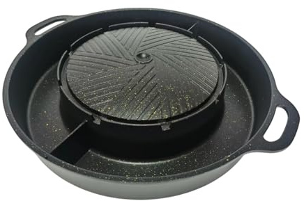 QLECXZI Parrilla redonda versátil. Excelente bandeja antiadherente para carne de barbacoa. Ideal para cocinar al aire libre y preparar ollas calientes, Negro, METRO