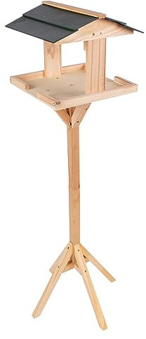1x Brown Wooden Bird Table - Large Free Standing Outdoor Garden Feature Water Bath Tray Wild Feeding Feeder Station House with Roof - By Redwood