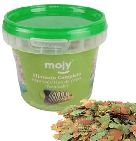 MOLY Alimento para Peces de Agua Caliente 365 ml | Comida Peces Tropicales 55 gr en Escamas | Fórmula Rica en Nutrientes y Micronutrientes