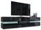 Vladon Lowboard Flow, Made in Germany, TV-Kommode mit Ambient Light Verglasung mit 2 Türen, 1 Schublade und 1 Klappe, Schwarz Hochglanz/Schwarz Hochglanz (177 x 45 x 39 cm)