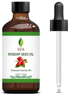 SVA ORGANICS, Olio di Rosa Canina Spremuto a Freddo 100% Puro Naturale Premium Olio Vettore Non Raffinato con Contagocce per Viso, Pelle, Corpo, Labbra, 4 Fl Oz (Confezione da 1)