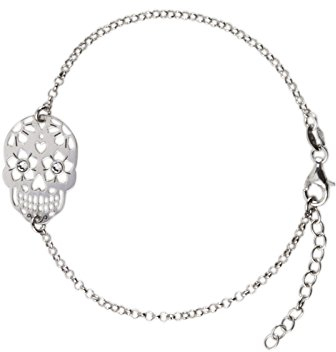 AKA Gioielli - Bracciale Ciondolo Teschio da Donna in Argento 925 Rodiato e Cristalli