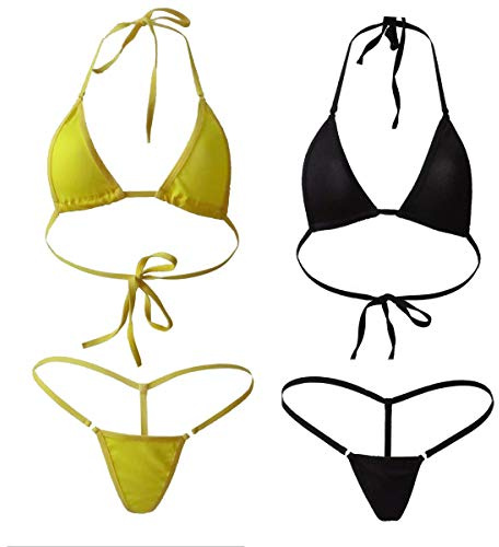 HNJZX Women Micro Bikini Two Pieces Swimwear Beachwear Size 6 8 10 Sexy Tiny String Bikini Sets (B)