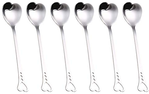 BESTONZON 6 stücke Edelstahl Herzform Löffel Nette Scoop Rührlöffel Geschirr für Dessert Kuchen Kaffee