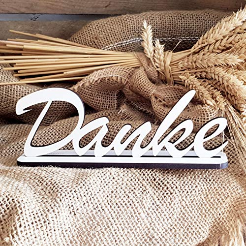 Dekolando Aufsteller graviert DANKE Schriftzug zum Hinstellen weiß Tischaufsteller 20 x 7 cm Home Accessoires