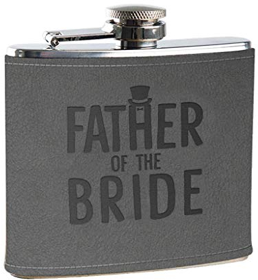 Father of The Bride Gifts for Wedding - Father of The Bride Engraved Grey Leather Hip Flask Gift - Wedding Party Gifts from Bride and Groom - Father of The Bride Hip Flask Engraved