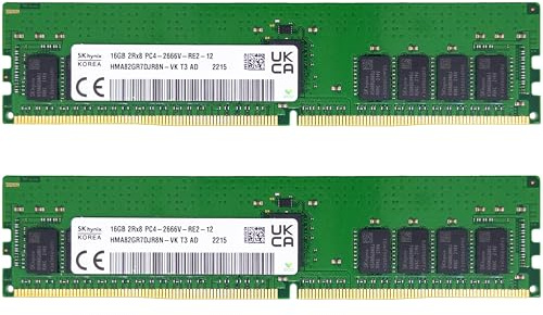 Timetec Hynix Kit de mémoire RAM d'origine 32 Go (2 x 16 Go) DDR4 2666 MHz PC4-21300 enregistré ECC 1,2 V CL19 2Rx8 double rang 288 broches RDIMM pour serveur (32 Go (2 x 16 Go))