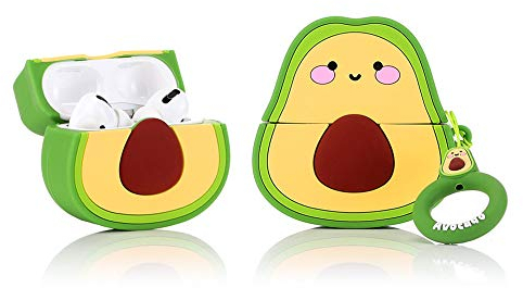 LEWOTE Silikon Niedliche Lustige Abdeckung Kompatibel mit Apple Airpods Pro[Fruchtserie] (Smiley Avocado)
