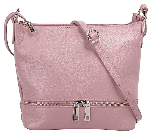 Cluty Umhängetasche Echt Leder Damen Made in Italy, verstellbarer Schultergurt, Handtasche mit Reißverschlüssen, verstärkter Boden