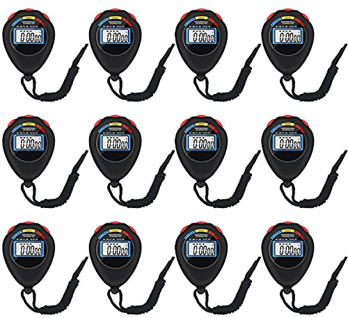 Pgzsy Lot de 12 chronomètres électroniques numériques multifonctions pour le sport, grand écran avec date, heure et fonction alarme, adapté pour les entraîneurs de sport, les entraîneurs de fitness et