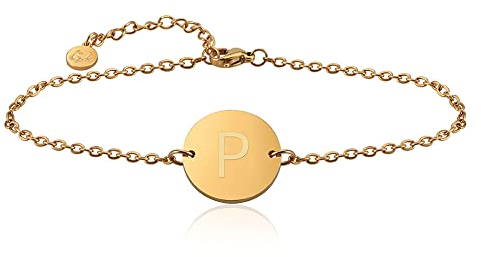 GD GOOD.designs Armkette mit Buchstaben in gold I 18k Echtgold beschichtet I Anhänger mit Initialen Gravur (Buchstabe P) - Valentinstag - Geschenk für Sie
