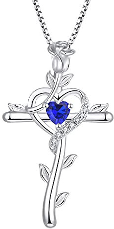 starchenie Croix Rosa Collier en Argent 925 Saphir Zircone Croix Crucifix Pendentif pour Femme
