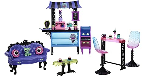 Monster High Polly Pocket Cafetería Coffin Bean Set de Juego para muñecas con Muebles y Accesorios de Bar de Juguete, +4 años