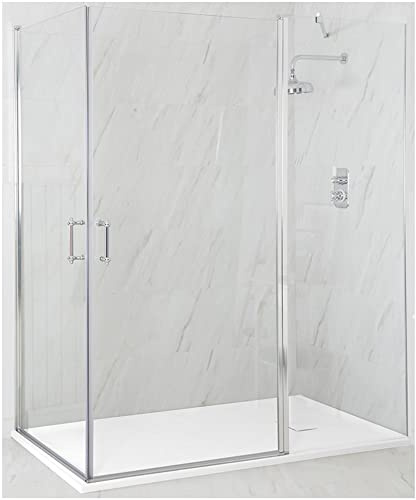 MILANO Chrome Corner Hinged Door Shower Enclosure White Tray 1500 x 900mm