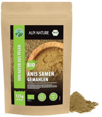 Alpi Nature Anis Orgánico en Polvo 125g, Semillas Molidas, Polvo de Anís en Grano para Cocinar