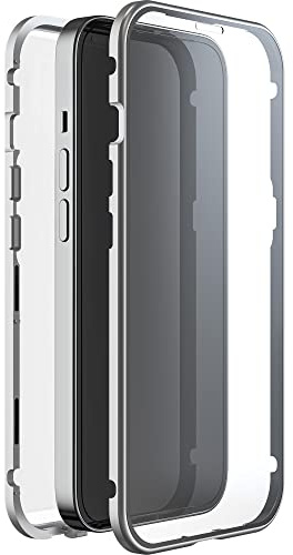 Black Rock - Hülle 360 Grad Glass Case Passend für Apple iPhone 14 I Handyhülle, Magnet Verschluss (Transparent mit silbernem Rahmen)