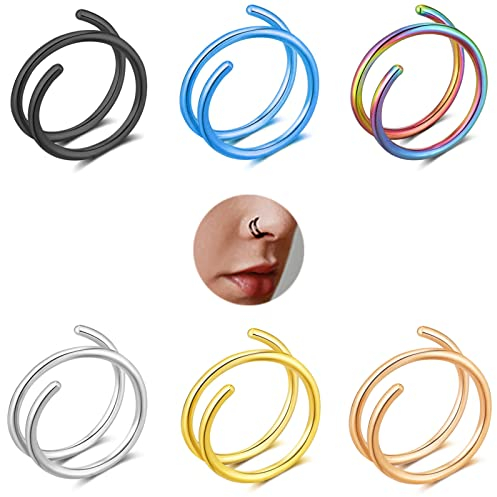 6 Stück Doppel Nasenring Reifen für Einzelnes Piercing,Kucheed 20G Chirurgenstahl Doppel Spiral Twist Nasenring Reifen Doppelter Nasenring für Damen Herren,Knorpel Helix Ohrringe Piercing Schmuck