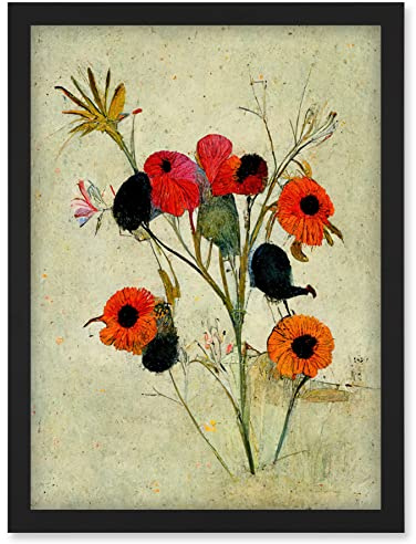 Doppelganger33 LTD Poppy Flowers Colourful Floral Abstract Artwork Framed Wall Art Print A4
