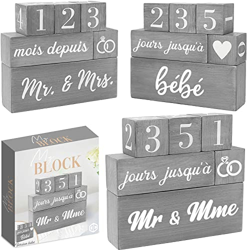 Original Cup® Countdown für Hochzeit und Geburt in Form von Holzblöcken – Kalender mit wendbarem Text für Geburt, Hochzeiten – originelles Geschenk für das Brautpaar und zukünftige Eltern