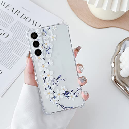 DEFBSC Weiche Hülle Kompatibel mit Samsung Galaxy S22, Transparent Florale Blumen Muster Design für Mädchen Klar TPU Dünne Stoßfest Kratzfestes Handyhülle Schutzhülle - Weiße Birnenblüte