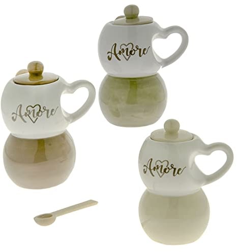 Ingrosso e Risparmio Bomboniera Matrimonio 1PZ Zuccheriera Moka in Porcellana Italiana in 3 Colori Assortiti con Scritta Amore Utili Economica Sposi Nozze Originale Parole