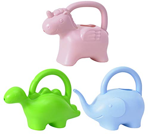 jojofuny 3 regaderas de plástico de 1 litro para niños, regadera de interior, elefante, unicornio, dinosaurio, maceta de riego para interiores y exteriores, jardín, playa