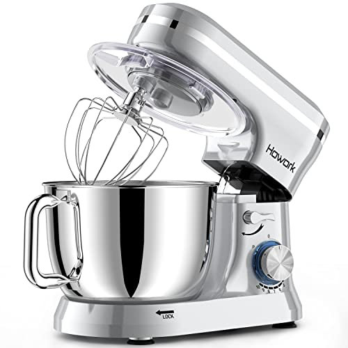 HOWORK - Electric Stand Mixer, 10 Speed + p with 6.5 Quart Stainless Steel Bowl, Dough Hook, Wire Whip and Whisk, for Most Cooks