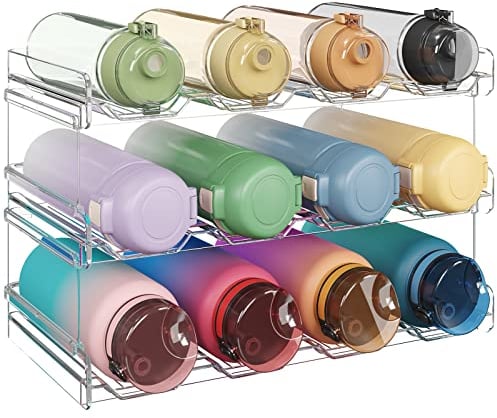 Lifewit Lot de 3 organiseurs de bouteilles d'eau empilables pour armoire, porte-bouteille d'eau, organisation et rangement de garde-manger de cuisine, casiers à vin en plastique pour réfrigérateur,