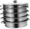 Housoutil Steaming Cookware Steam Pot for Cooking Pasta Cooking Pot Kitchen Cookware Boiler Cooking Pots Steam Soup Stainless Steel Cooking Utensils Multifunctional Stockpot Steamer Metal