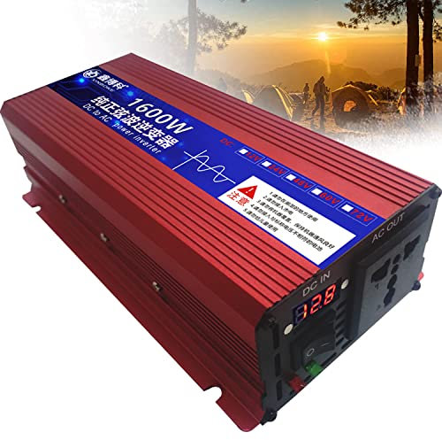 12V 24V 48V 60V 72V to 110V 230V Voltage Converter Pure Sine Wave Inverter 600W 1600W 2200W 3000W with LCD Display & AC Sockets for Household Travel Camping Rv Emergency,600W-12Vto220V (1600W 72V