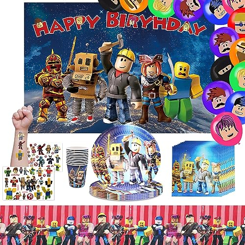 Vajilla Cumpleaños,Niños Cumpleaños Decoración,Fiesta Vajilla,Juego de Vajilla,Globos Cumpleaños,Cumpleaños Fondo,Plato,Servilleta de Papel,Taza,Mantel,Niños Decoración de Fiesta,58 Pcs,10 Invitados