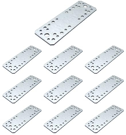 DOJA Barcelona | Placas de Union Planas | Chapa de Union 280 x 55 mm | Pack 10 | Chapas de Union | Pletina Union Madera Galvanizada | Placas Union Metalicas para armarios, gabinetes, mesas