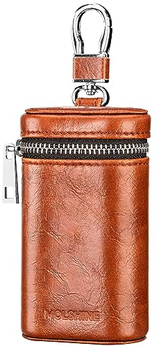 MOLSHINE Keyless Go Schutz Autoschlüssel Faraday Tasche Autoschlüssel Auto-RFID-Signalblockierender Schlüsselbundschutz Diebstahlschutzbox aus Universal Leder (Braun)