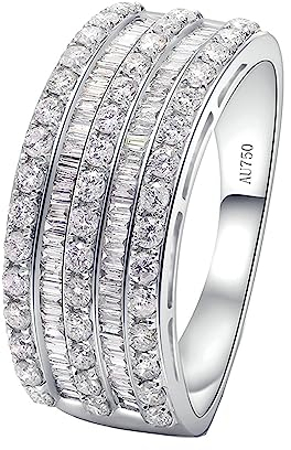 KnSam 18 Karat Weiß Gold 750 Ring Echt Gold Schmuck, Breit Diamantring mit Diamant 1ct Rundschliff, 18K Gold Partnerringe Verlobungsring Eheringe für Damen, Weißgold, Gr.65