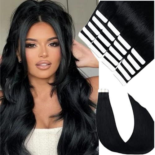SURNEL Tape in Human Real Hair Extensions Color 1 Jet Black Skin Weft 16Inch Tape in Hair Extensions for Women Invisible Glue in Doubled Sided 50g/20pcs (T16inch, 1)