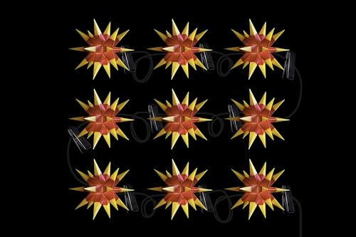 Sterntaler Sternenkette | Weihnachtsstern Kette | 9 Sterne | 18 Zacker | Rot/Gelb | 12cm | Innen und Außen | LED | Netzstecker | mit Timer
