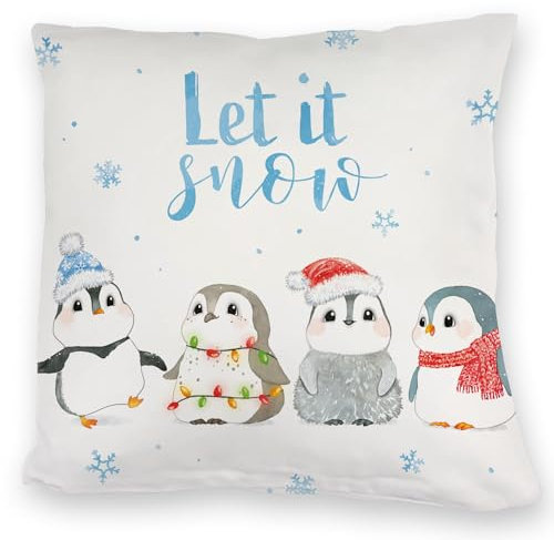 Pinguin Kuschelkissen mit Spruch Let it Snow EIN bequemes DekoKuschelkissen für die Couch Frauen KuschelKuschelkissen Motiv EIS Weihnachten Sofa Aquarell