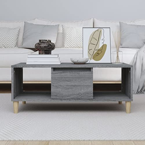 FENLAX Couchtisch aus Holzwerkstoff 90x50x36,5 cm Grau Sonoma Wohnzimmertisch Beistelltisch Center Table Coffetable Stubentisch Wohnzimmer Tisch für Couch Cauchsofa Tisch Modern